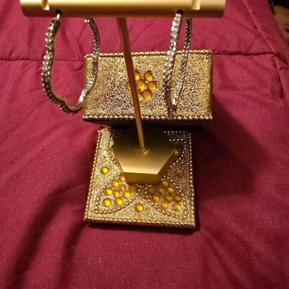 RHODIUM FLOWER SHAPED HOOPS WITH INSIDE AND OUTSIDE PAVE DIAMONDS - Picture 2 of 9